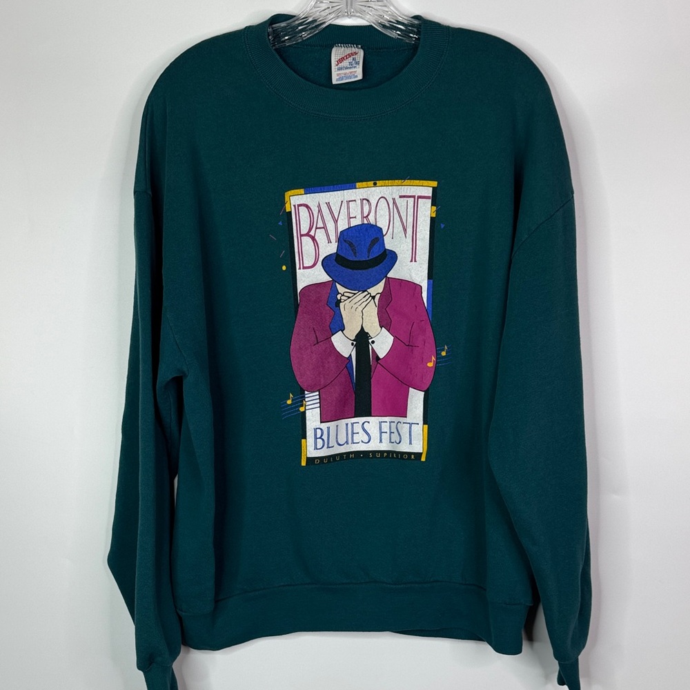 Vintage Jerzees Duluth, Mn Bayfront Blues Fest Green Crewneck Sweatshirt Size XL